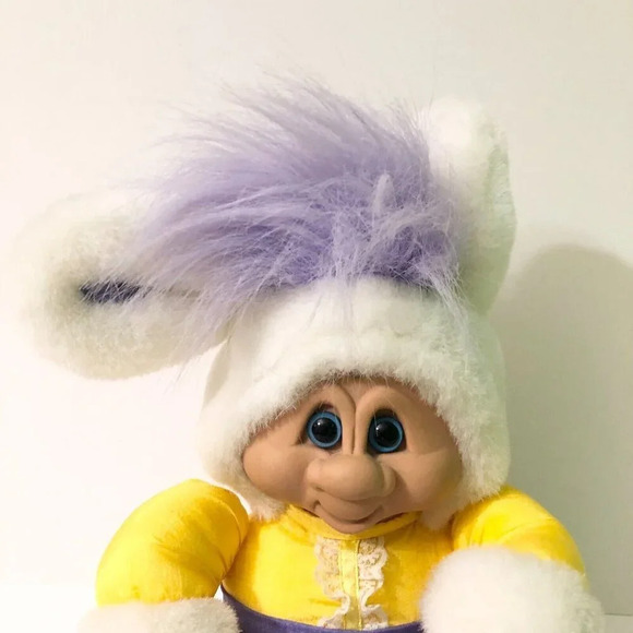Vintage 1992 Troll Doll Nylon Plush Easter Bunny  Stuffed Animal Plastic Face - Picture 4 of 16